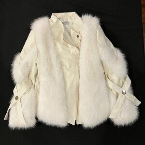 Womens Fashion White Sleak Y2K Furry Jacket XL
